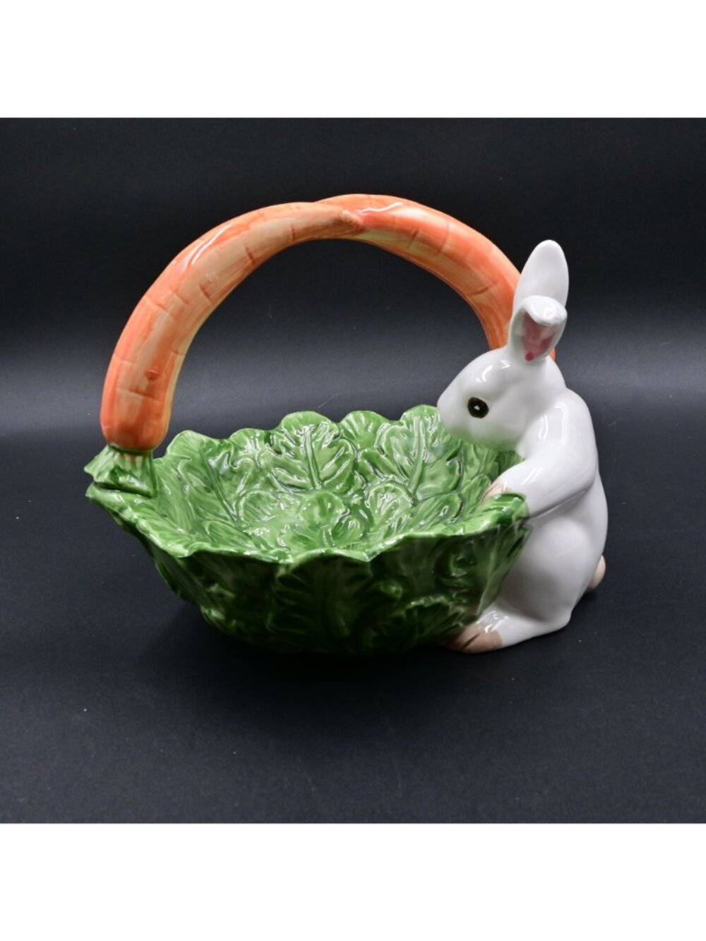 Omnibus Fitz & Floyd Easter Bunny Rabbit Carrot Handle Basket Japan Dish 1987 - Picture 3 of 5